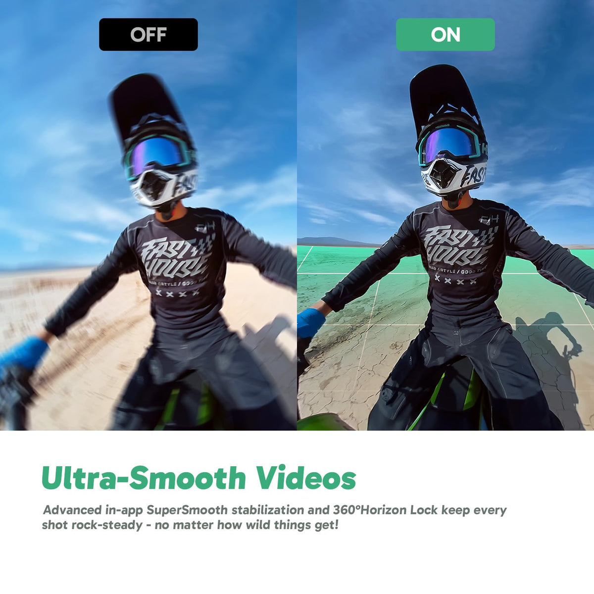 AKASO 360 Creator supersmooth video in dynamic action scenes.