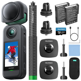 AKASO 360 action camera captures immersive 5.7K video with 360° view for adventures.