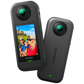 AKASO 360 Action Camera hero shot highlights 5.7K immersion for dynamic action capture.