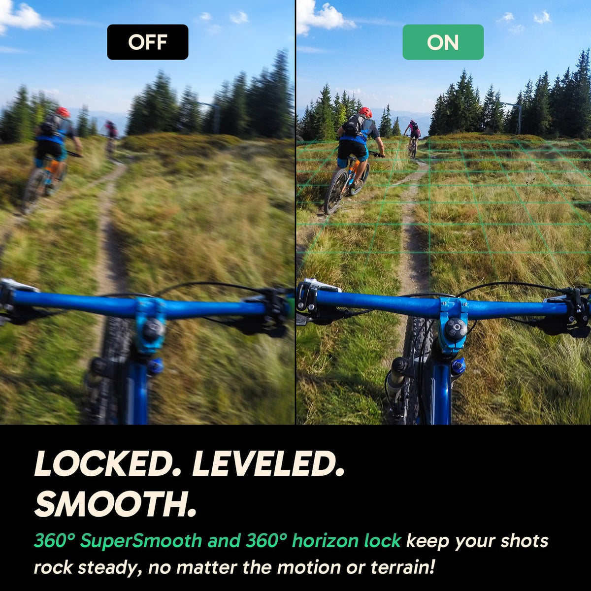 AKASO 360 action cam stabilization demo emphasizes Supersmooth footage without a gimbal.