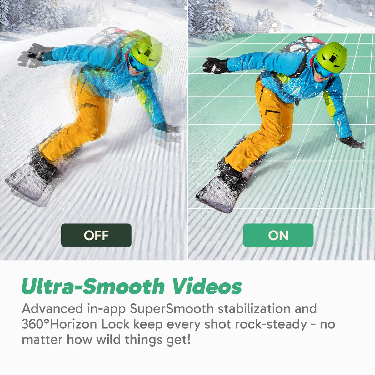 AKASO 360 Horizon Lock keeps footage level during flips and spins.