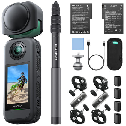 Akaso 360 action camera demonstrates 360-degree video setup for immersive footage.