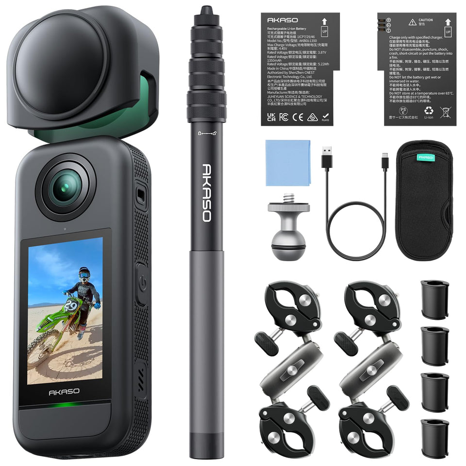 Akaso 360 action camera demonstrates 360-degree video setup for immersive footage.