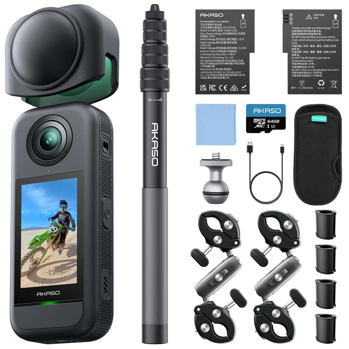 AKASO 5.7K 360 video on helmet captures immersive riding footage.