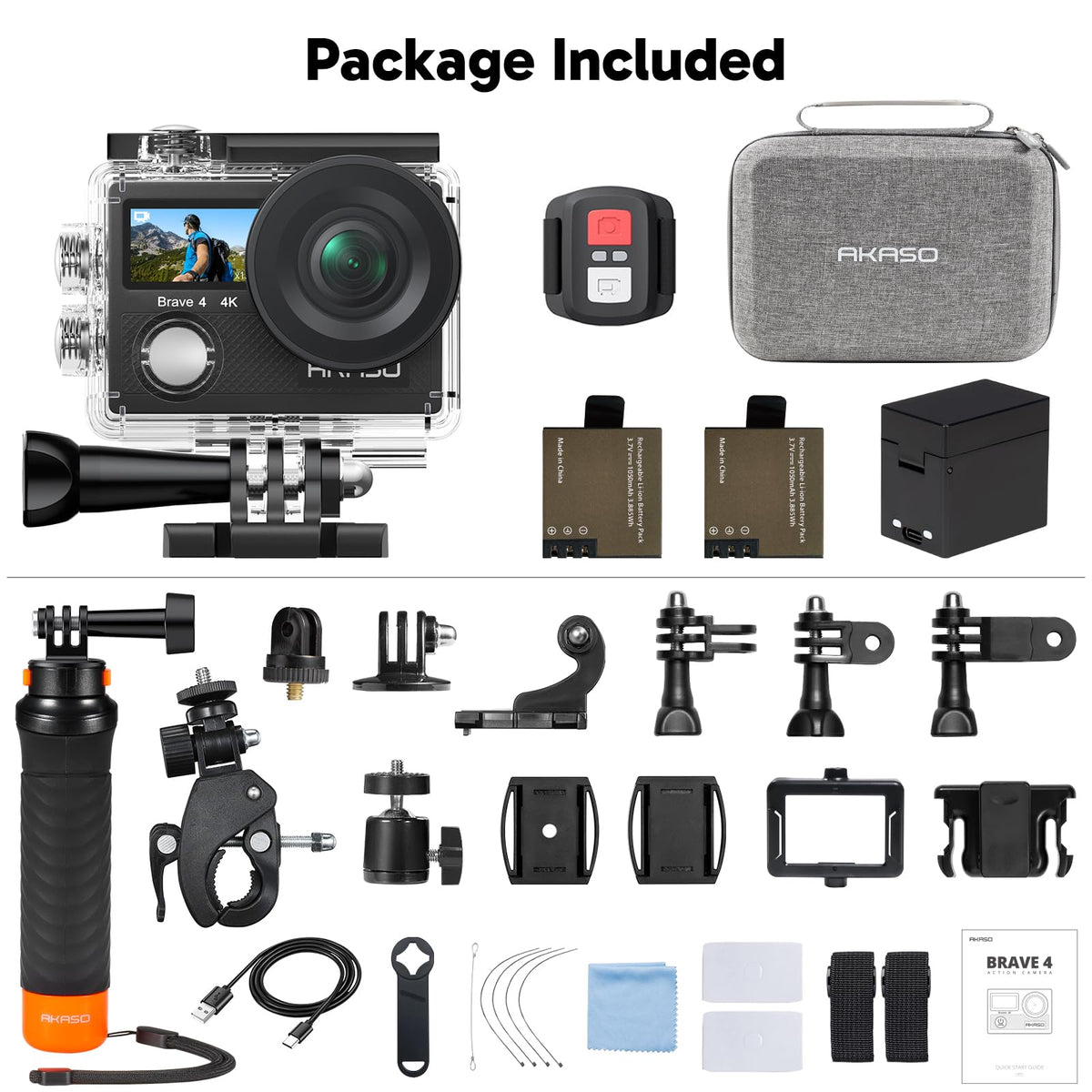 AKASO Brave floating grip keeps the camera buoyant and easy to recover in water.