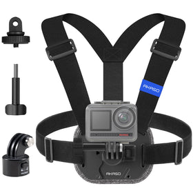 AKASO chest mount front view showing secure camera placement and stable framing