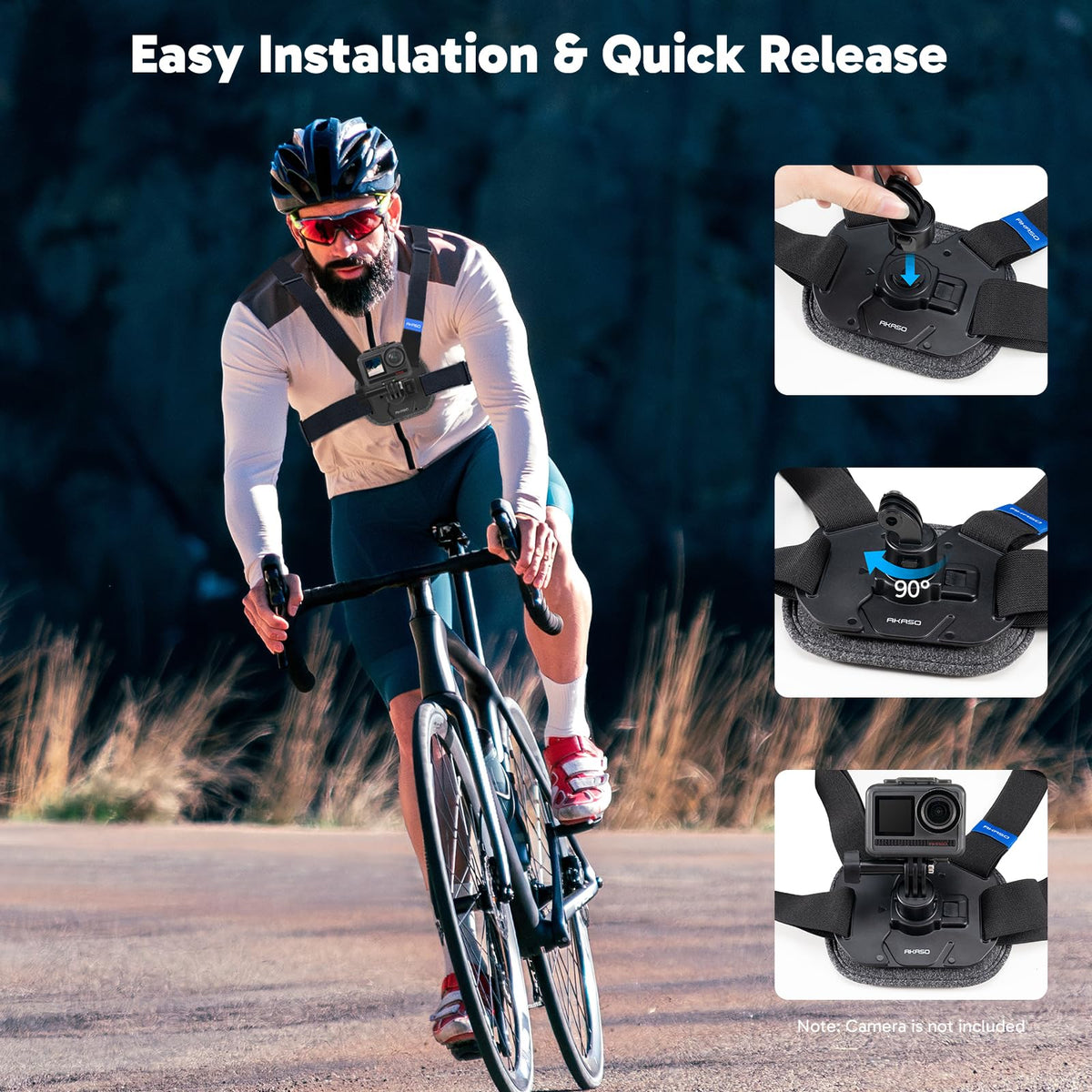 AKASO quick-release buckle close-up enabling one-click fast camera removal