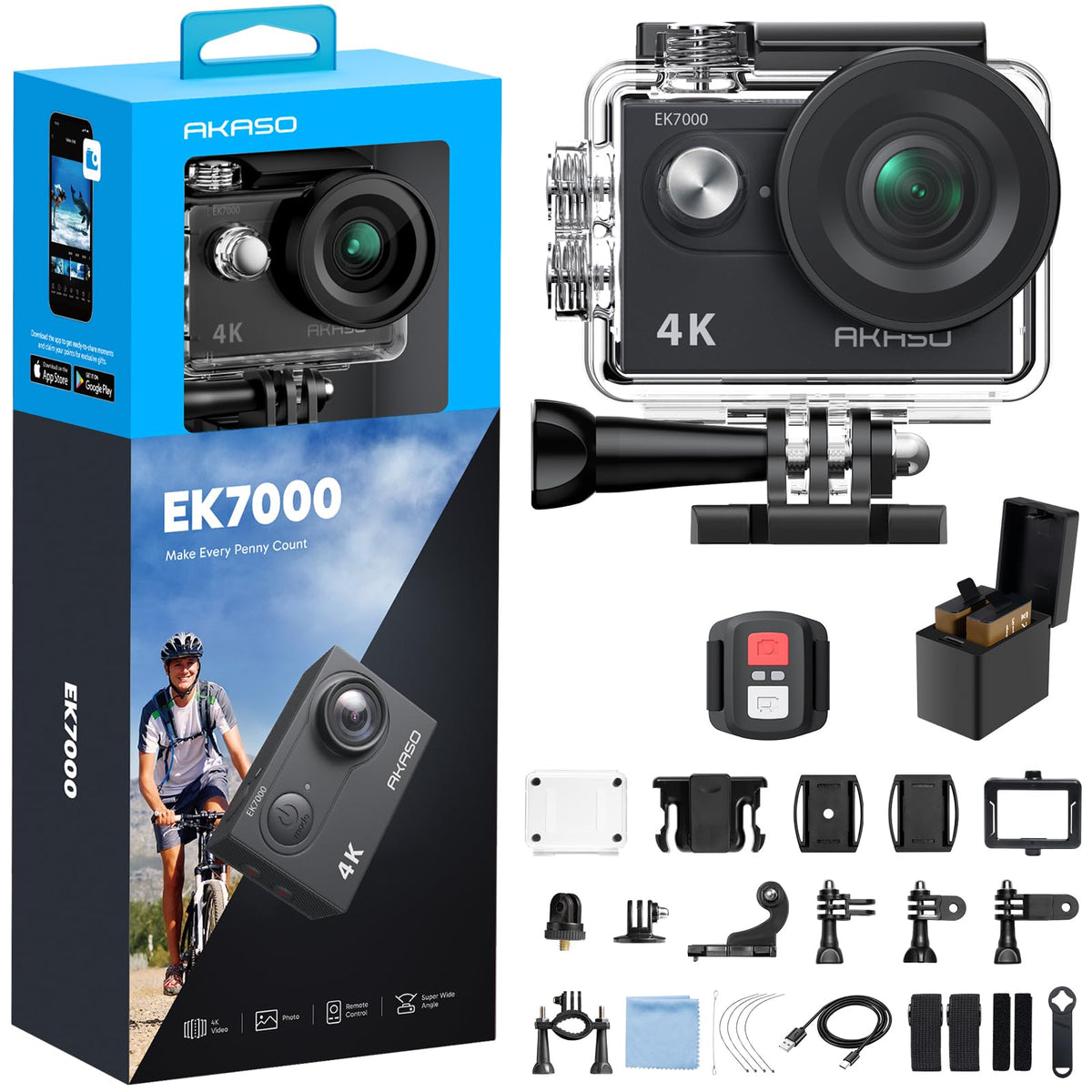 AKASO EK7000 front view for crisp 4K footage
