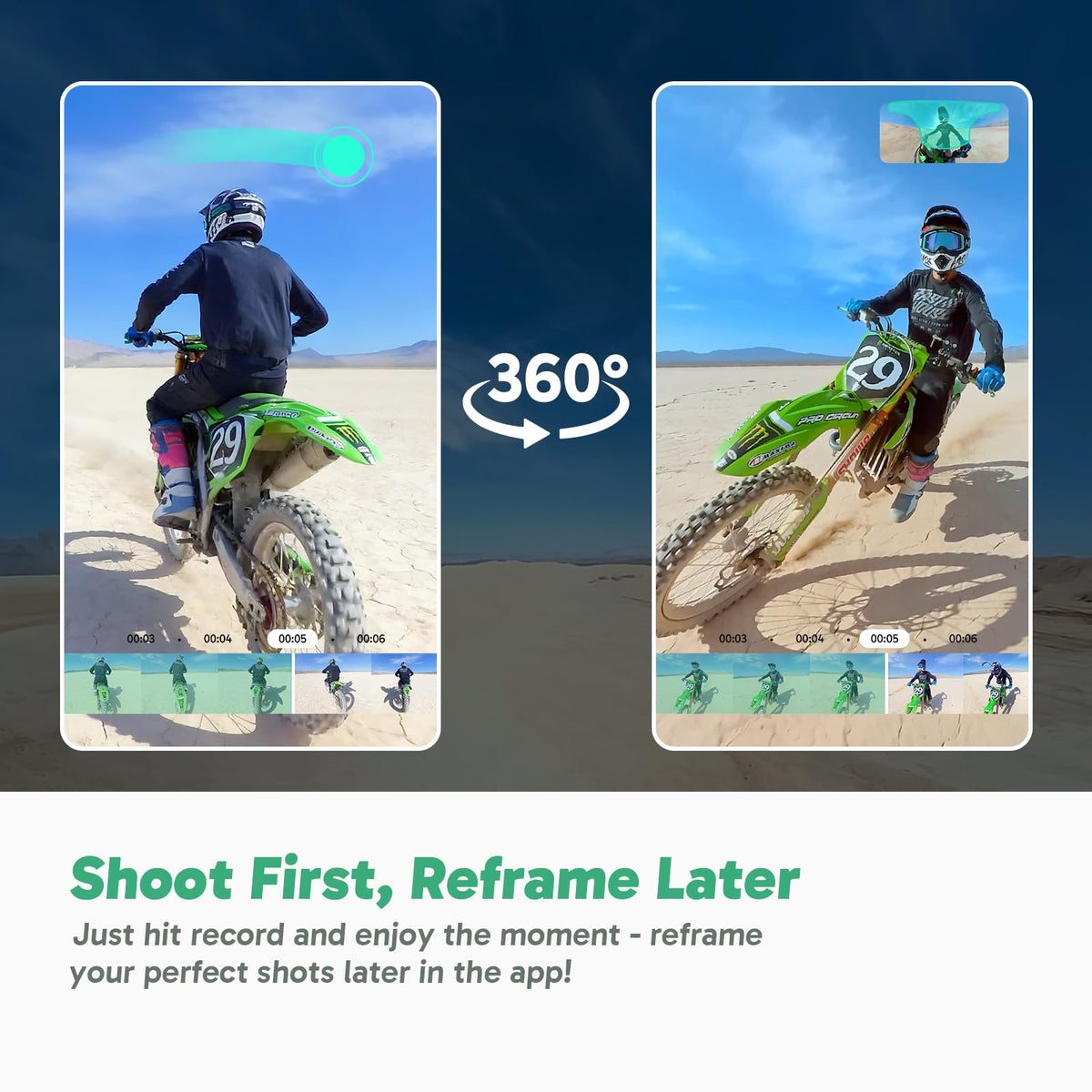 AKASO invisible selfie stick effect creates third-person shots.