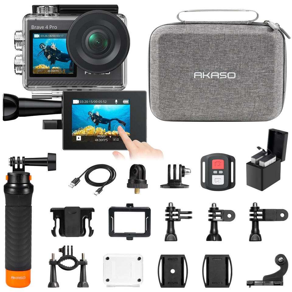 AKASO Brave 4 Pro front screen view for easy selfie framing and 4K capture