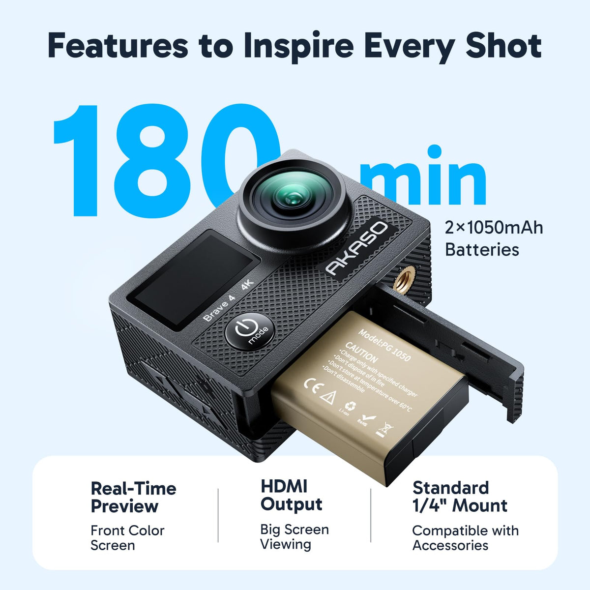 AKASO Brave 4 128GB U3 card included for ready storage