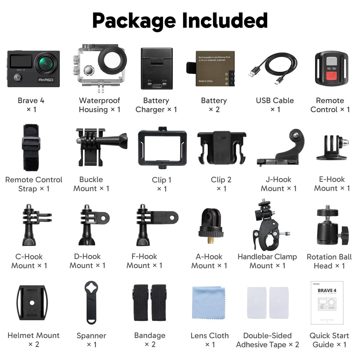 AKASO Brave4 bundle includes extra batteries and charger for longer shoots