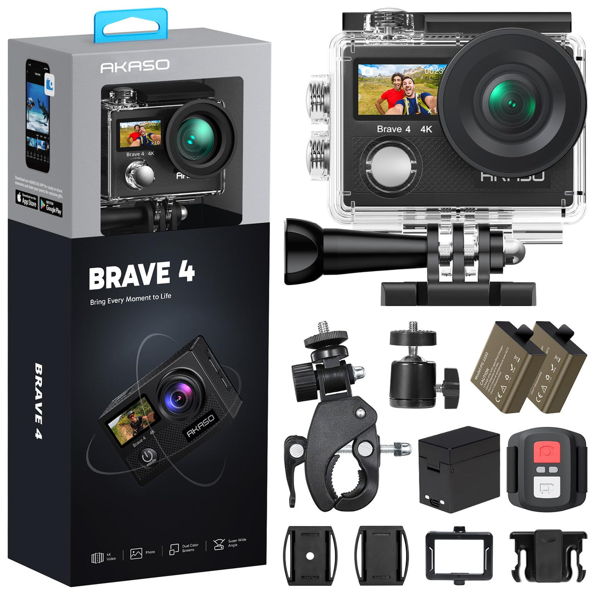 AKASO Brave4 front screen view for easy framing