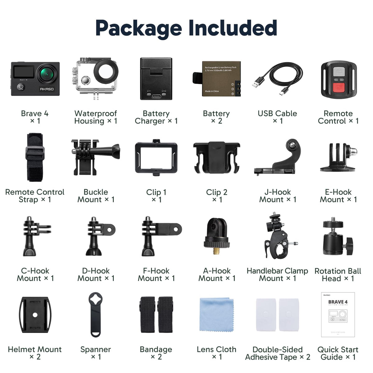 AKASO Brave 4 remote control and bike kit included.