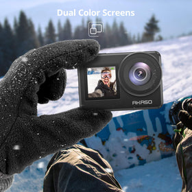 AKASO Brave 7 dual display aids framing for selfies and on-the-go viewing
