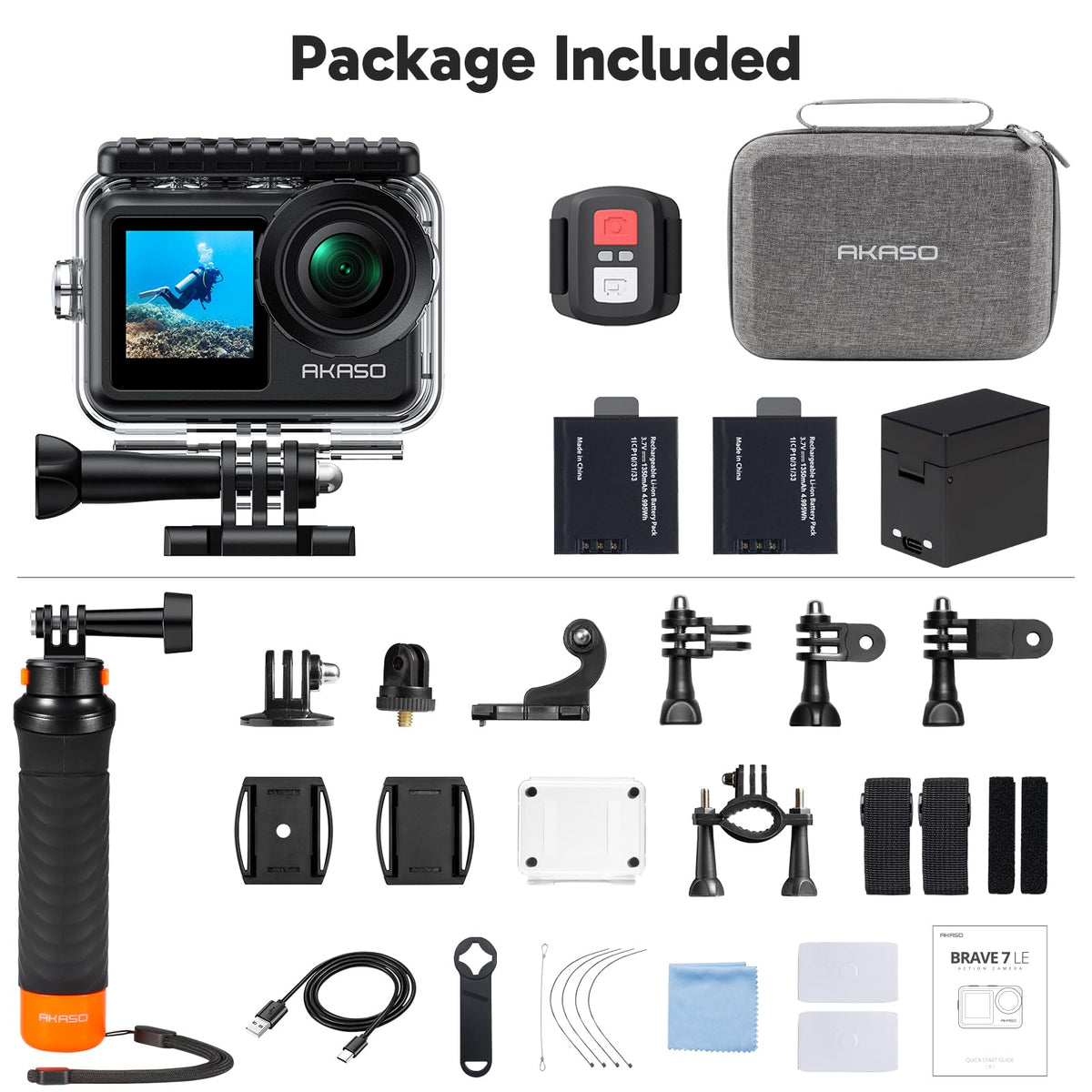 AKASO Brave 7 LE carrying case and extra batteries for travel