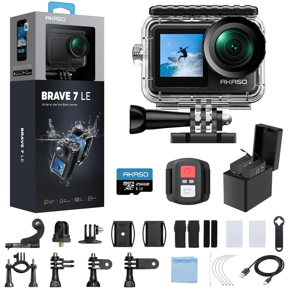 AKASO Brave 7 LE front-screen dual display enables easy selfies and framing