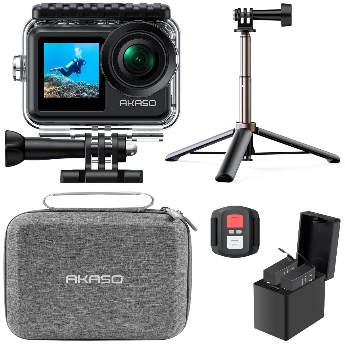 AKASO Brave 7 LE front and back display for easy selfie framing on the go.