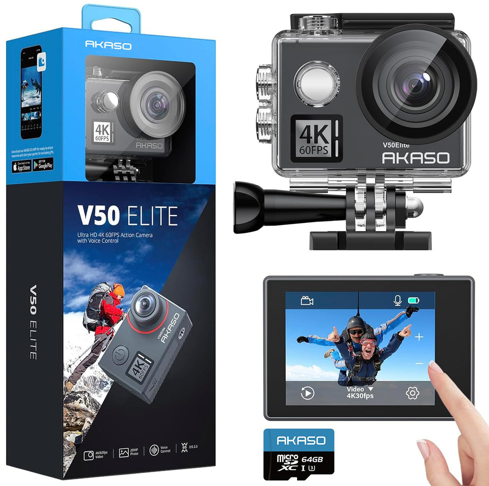 AKASO V50 Elite front screen for quick framing during adventures.
