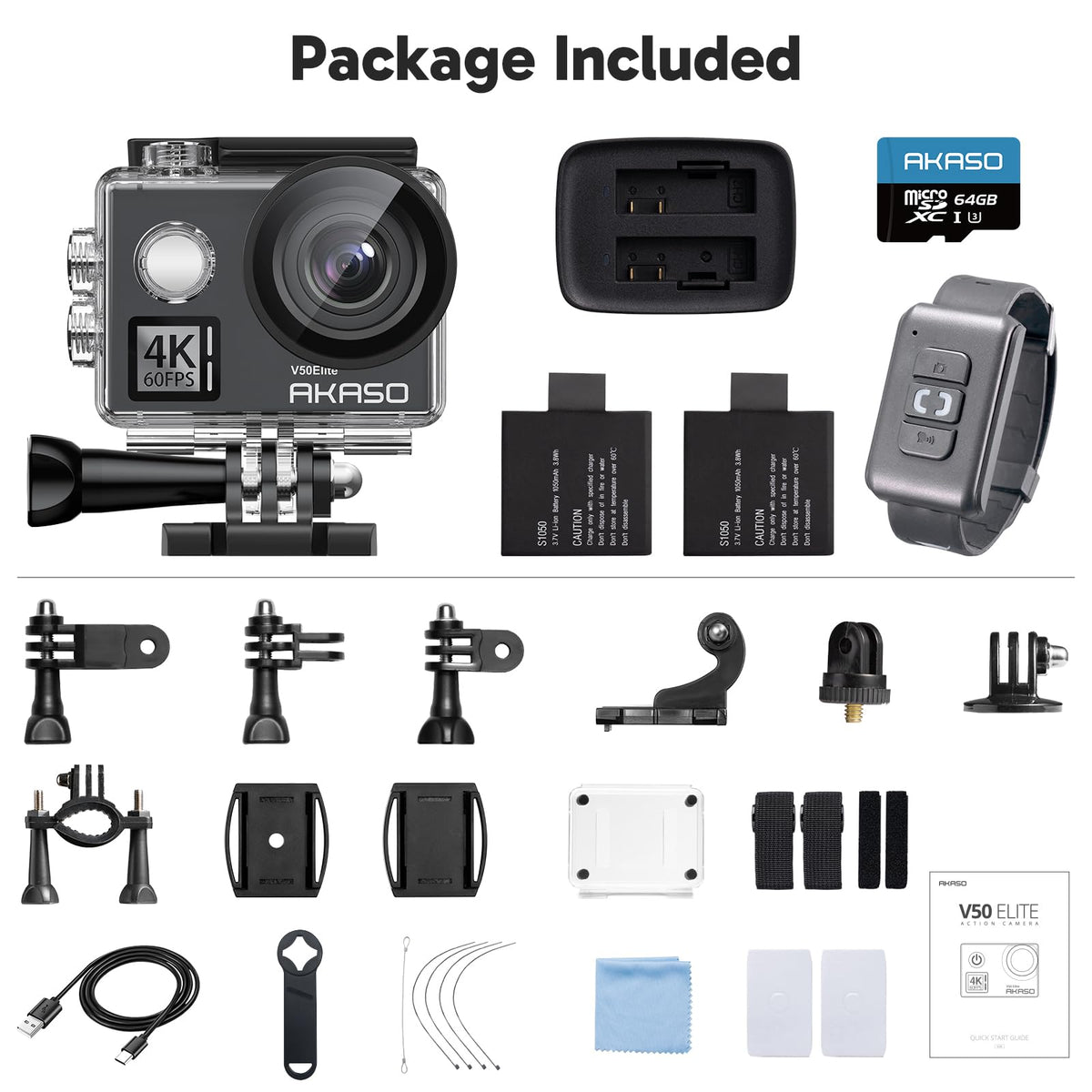 AKASO V50 Elite includes a 64GB microsd card for immediate storage.