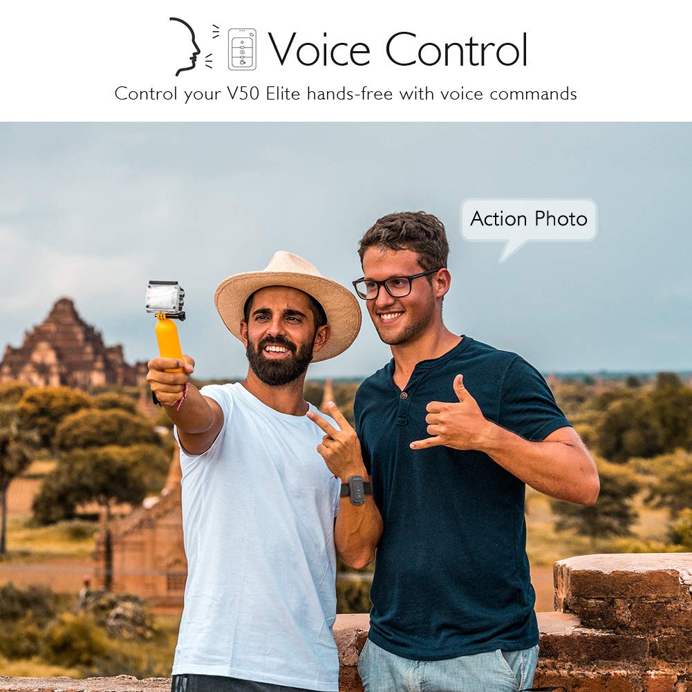 AKASO V50 Elite voice control for hands-free shooting.