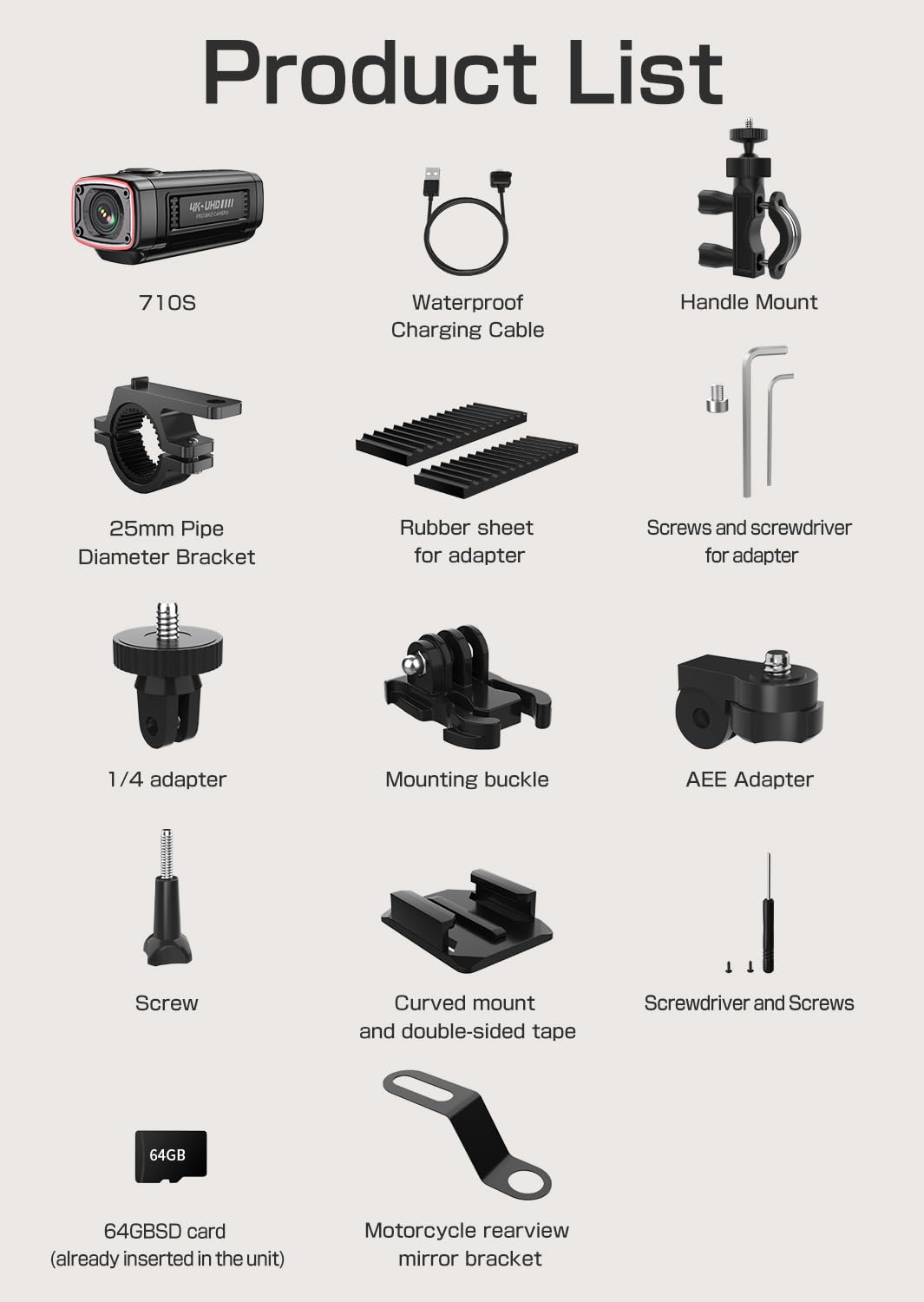 AKEEYO AKY-710S multiple mounts adapt to handlebars and helmets