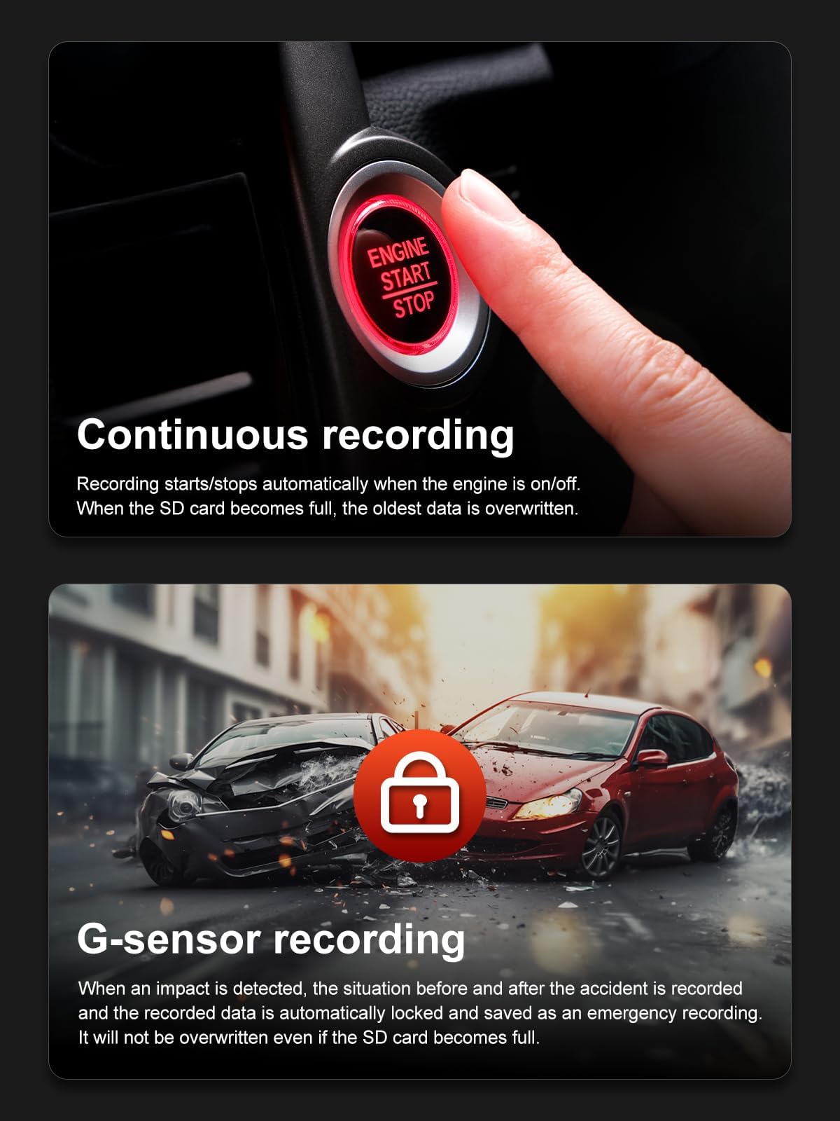 AKEEYO P1 Mini Dash Cam 24-hour parking mode with hardwire option