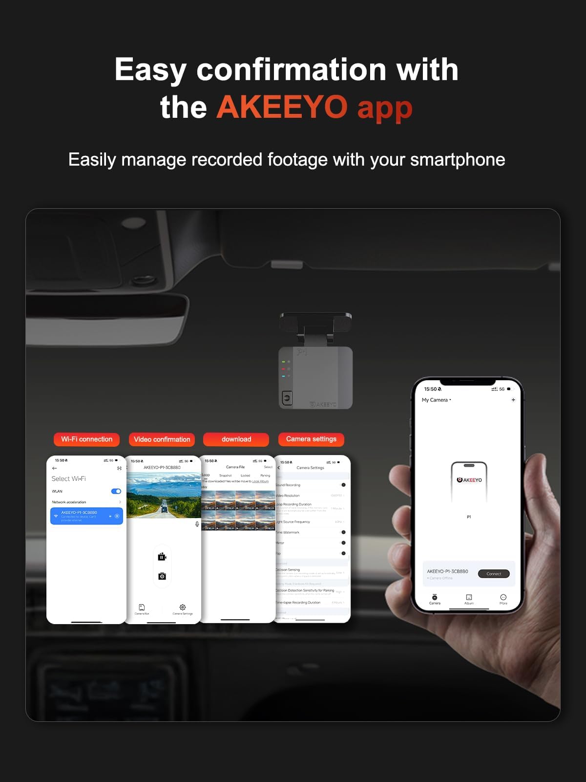 AKEEYO P1 Mini Dash Cam wide-angle capture showing four lanes