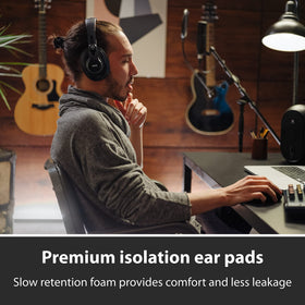 AKG K371 ear cups close-up; soft cushions provide hours of comfort.
