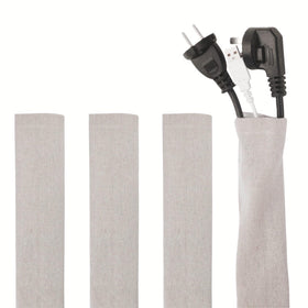 AkiiGer 6ft linen cord cover in natural color keeping cables neatly organized behind a TV setup