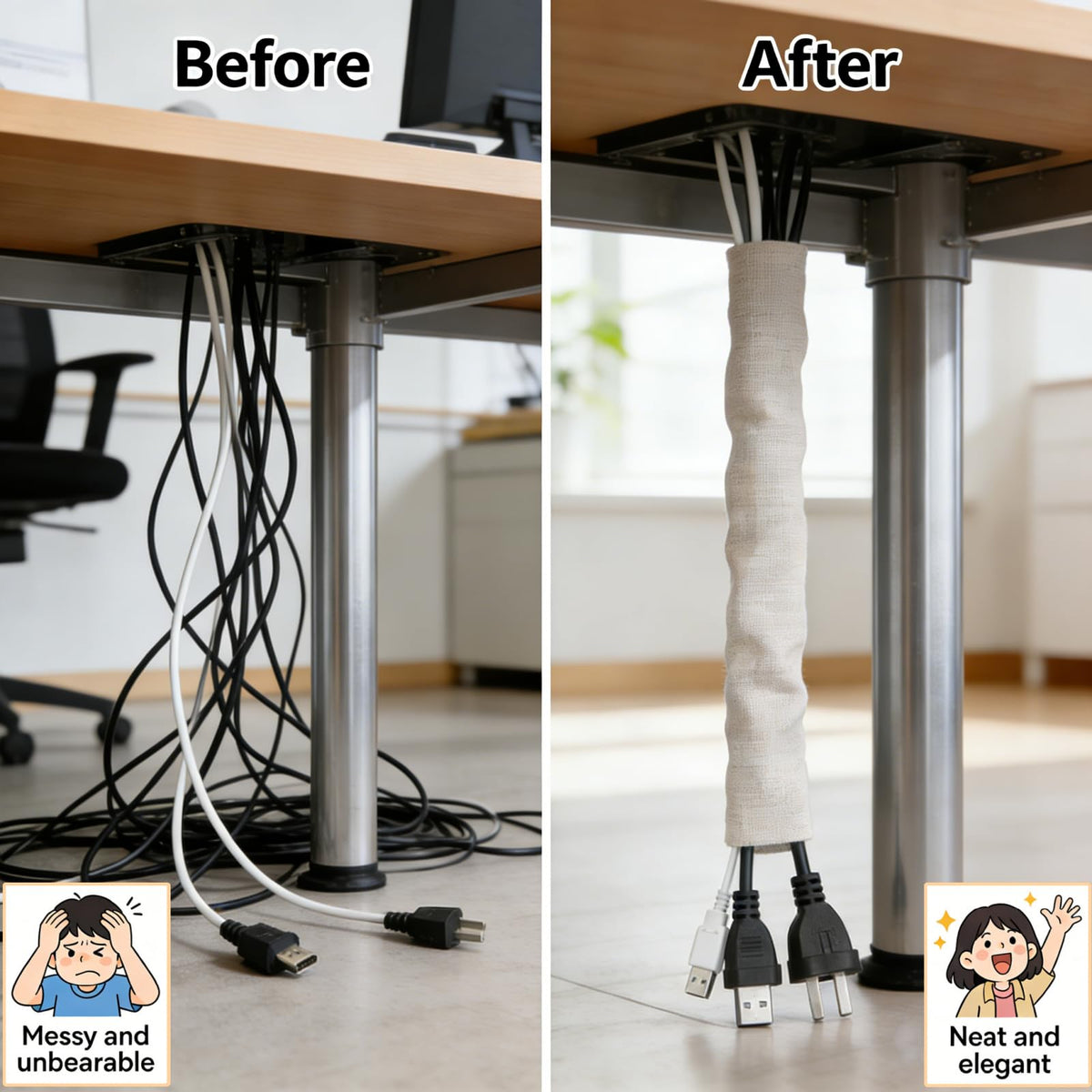 AkiiGer cord cover behind a desk streamlining computer cable management