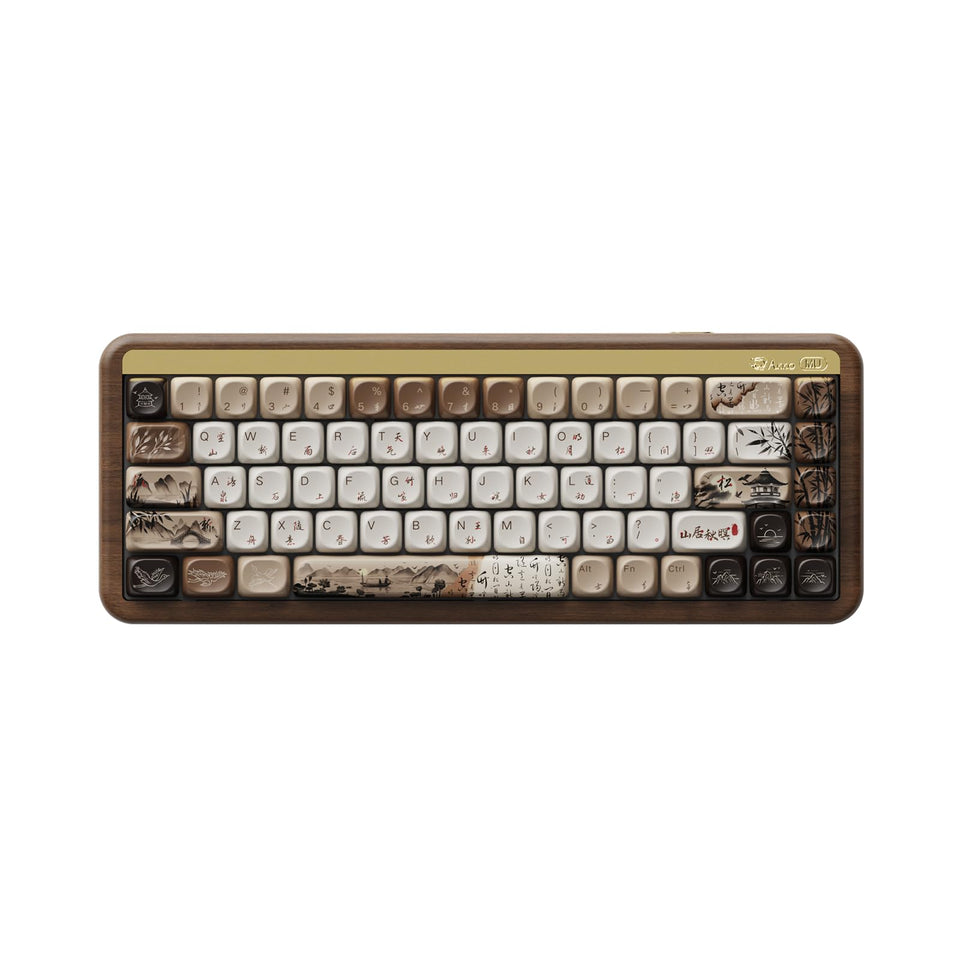 Akko MU01 walnut wooden case close-up showing natural grain and premium vibe for gaming setups.