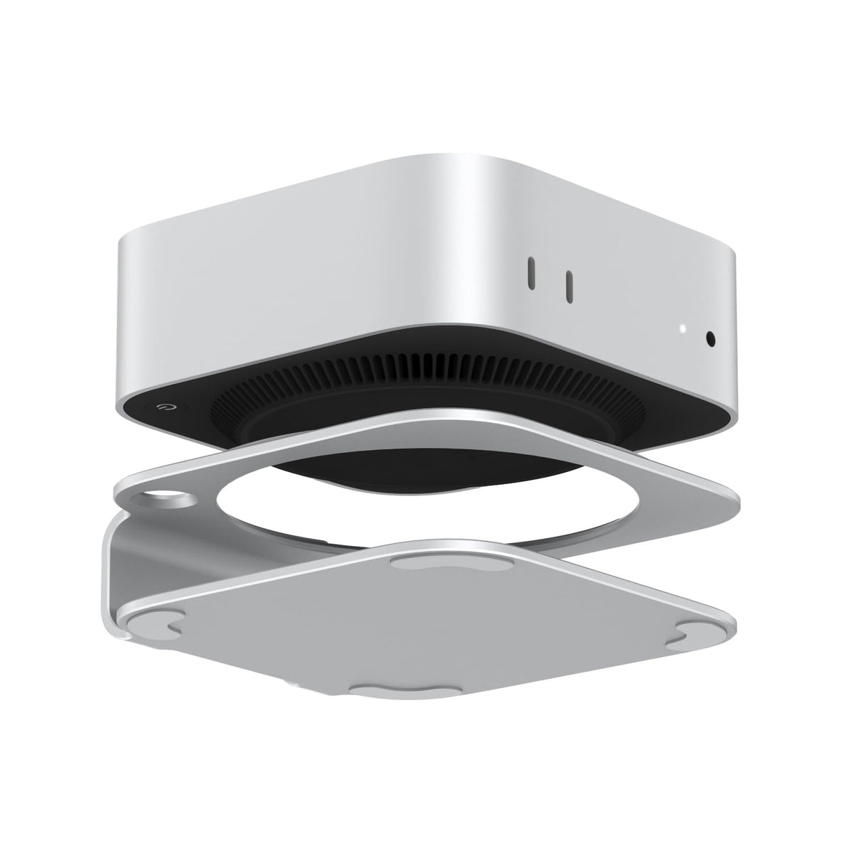 AKKYAJAURE Mac mini M4 Dock Stand side view with sleek aluminum fit and cooling potential