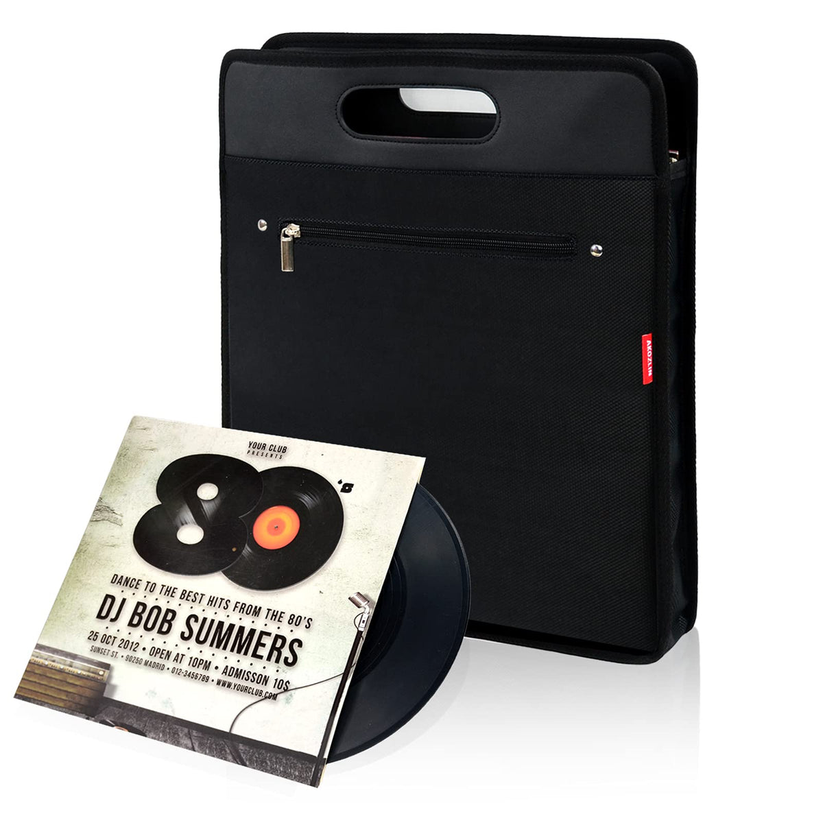 AKOZLIN vinyl record travel bag main compartment for multiple LPs on trips