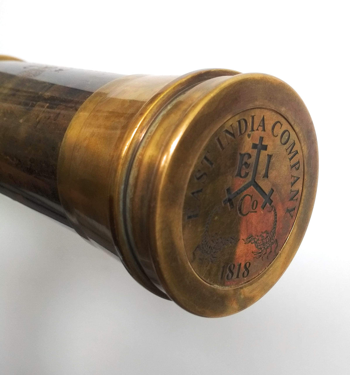 ALADEAN antique brass telescope close-up highlighting intricate engravings