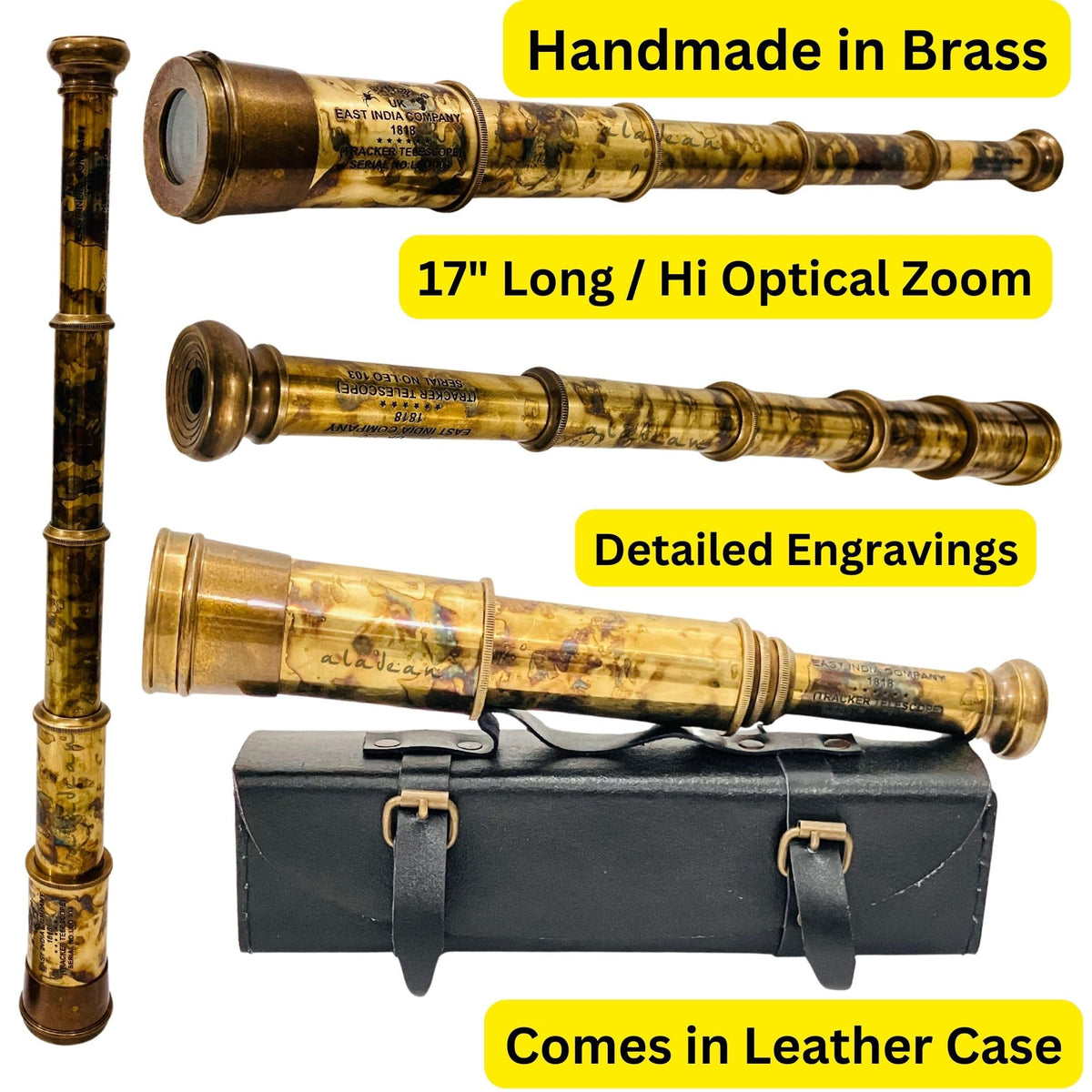 ALADEAN rare brass telescope EIC17 extended view enabling crisp distant observation