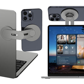 ALAFLY magnetic phone holder mounted on a laptop for hands-free use