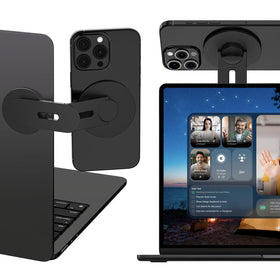 ALAFLY magnetic phone holder on laptop demonstrates versatile mounting