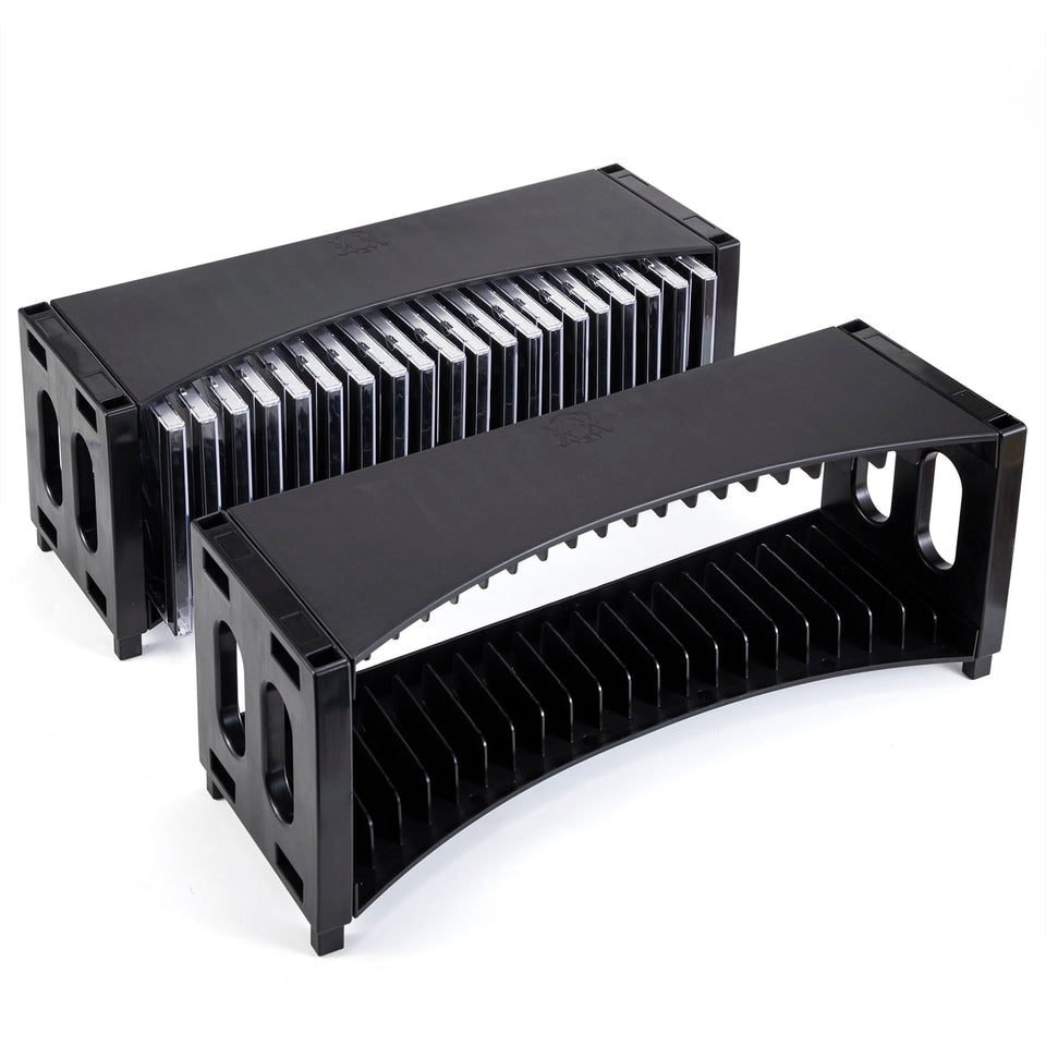 Alavisxf Stackable CD Rack 2-pack front view shows compact storage for 40 slim CDs