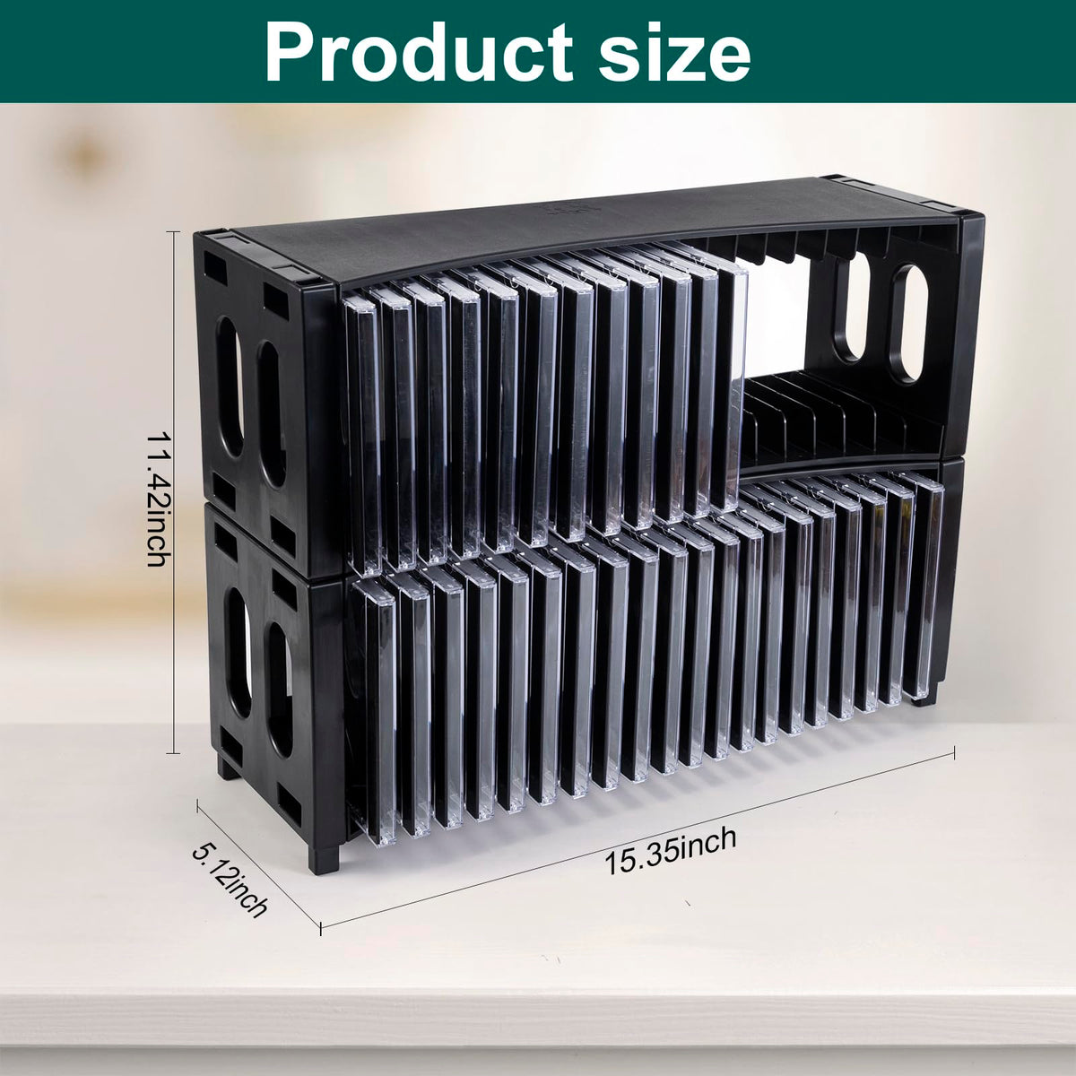 Alavisxf Stackable CD Rack 2-pack side view demonstrates stable, space-saving design