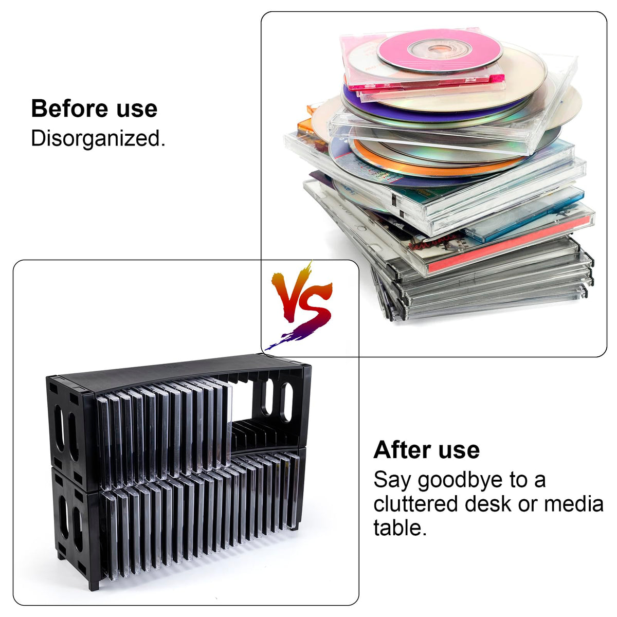 Alavisxf Stackable CD Rack compact dimensions provide neat organization on shelves