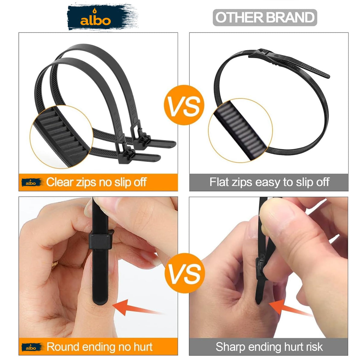 Albo secure cable ties ideal for home, garage, and workshop organization.