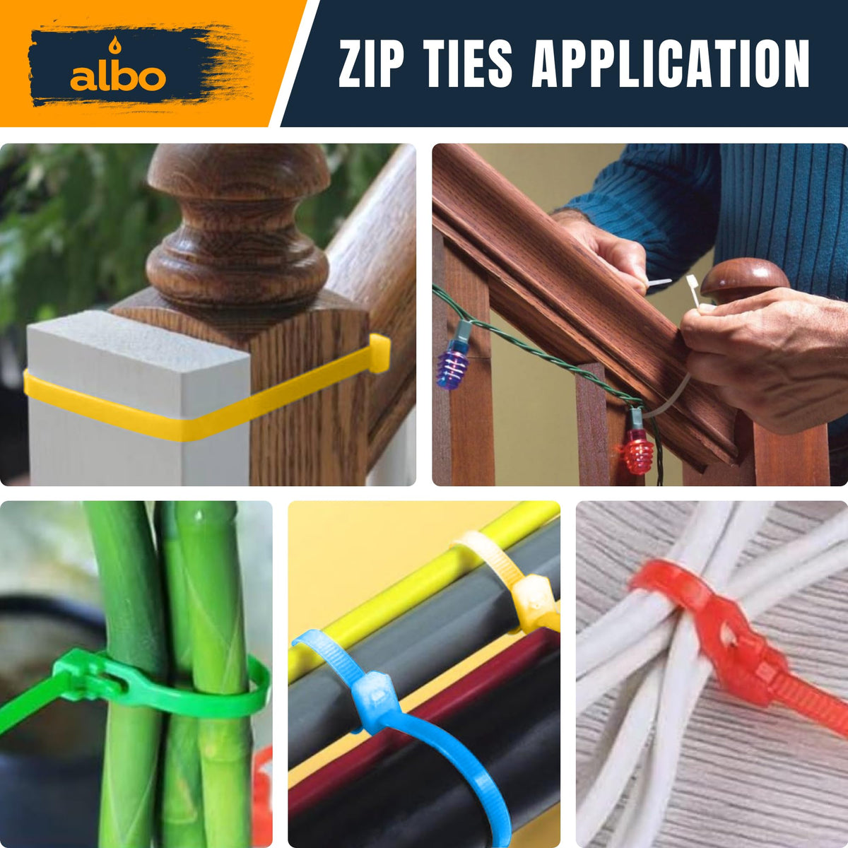 ALBO craft projects with colorful zip ties for creative displays