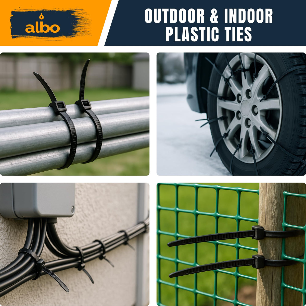 ALBO tie head close-up revealing self-locking mechanism for secure fastening