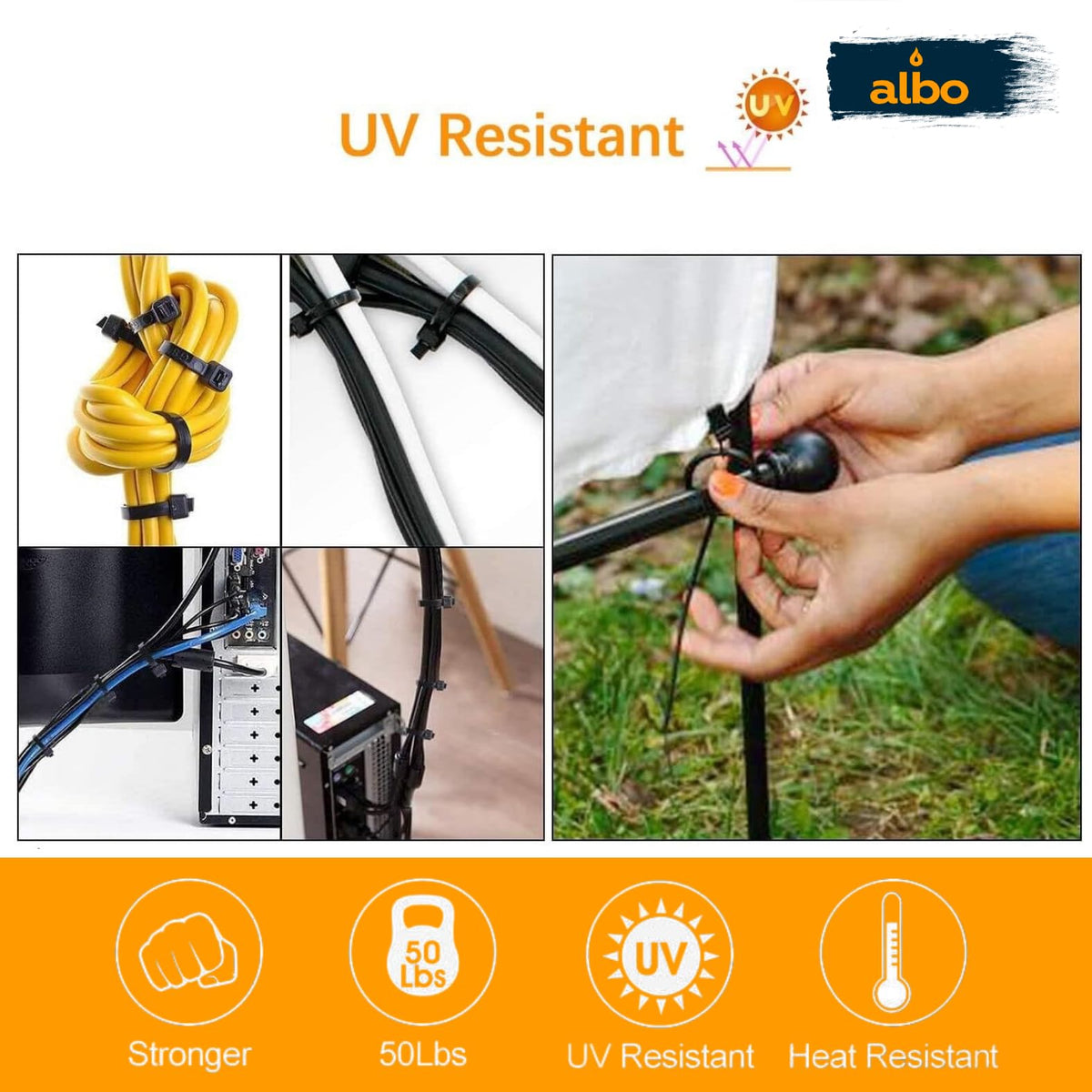 Albo durable weatherproof ties for varied conditions from -22F to 194F.