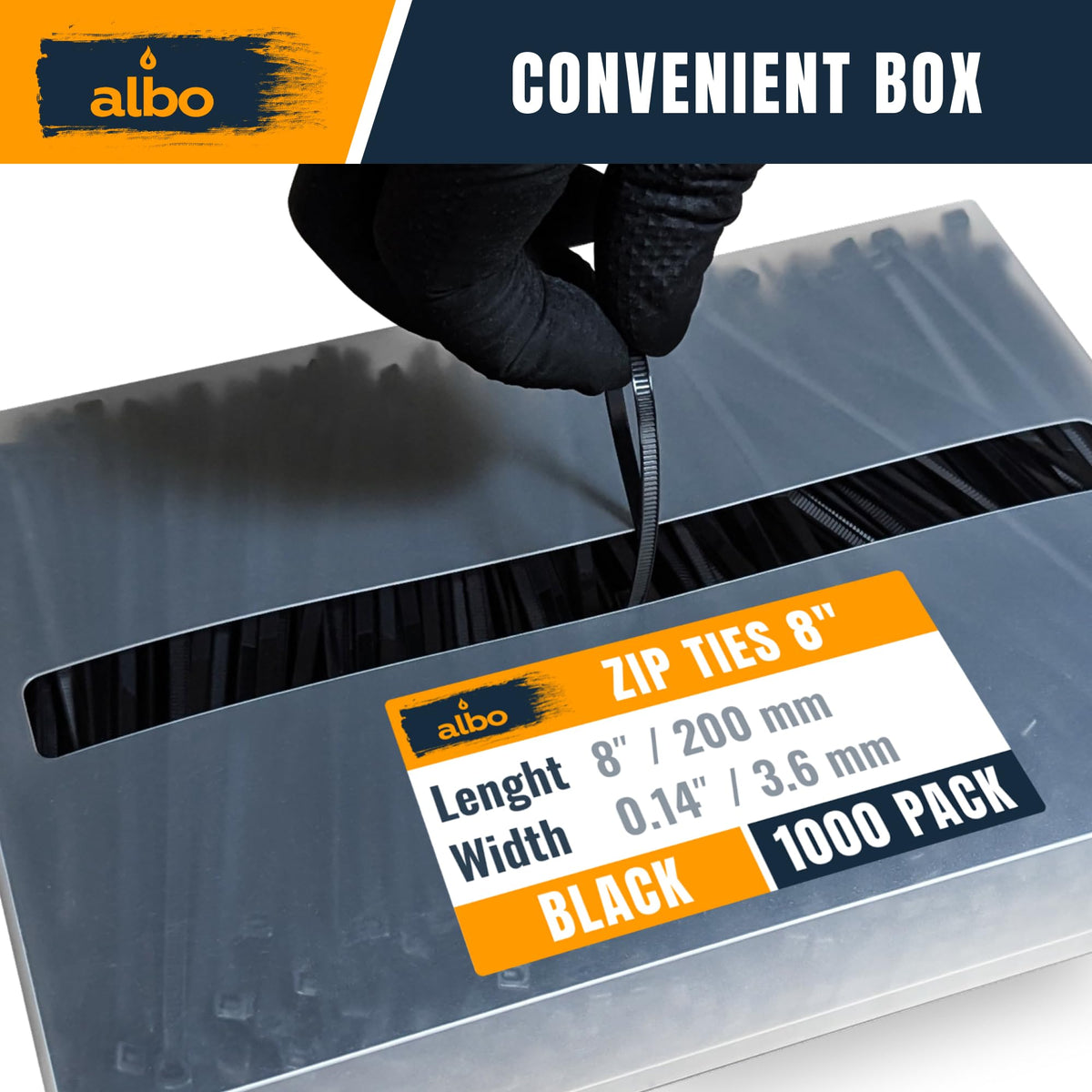 Albo zip ties 1000-pack black help organize cables and gear