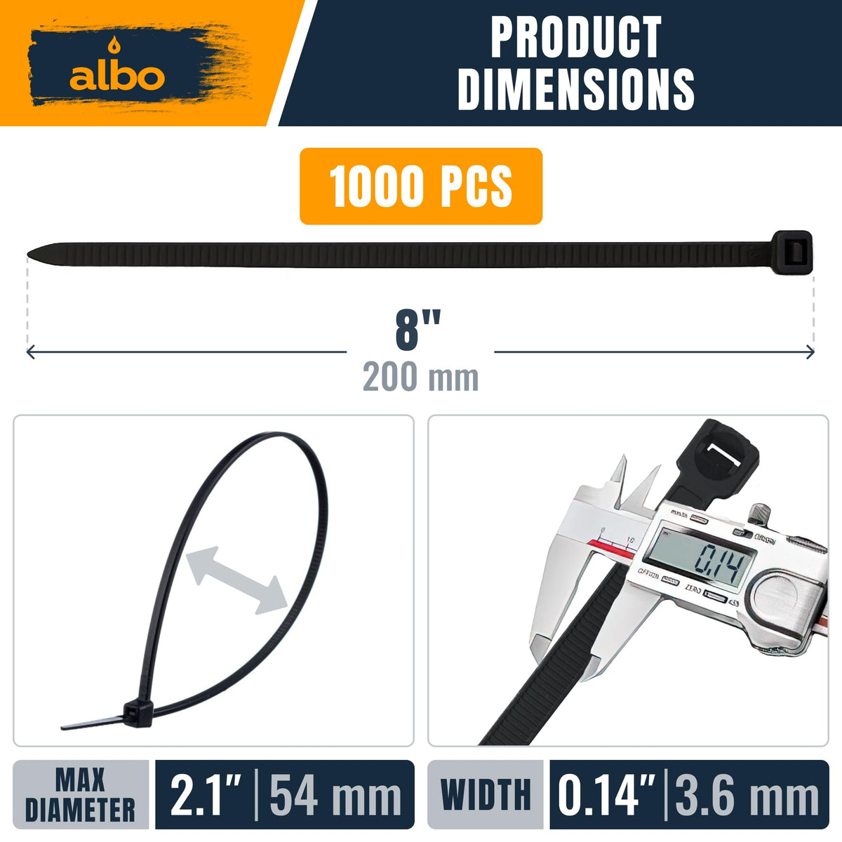 Albo nylon PA66 zip ties 8-inch black deliver durable performance