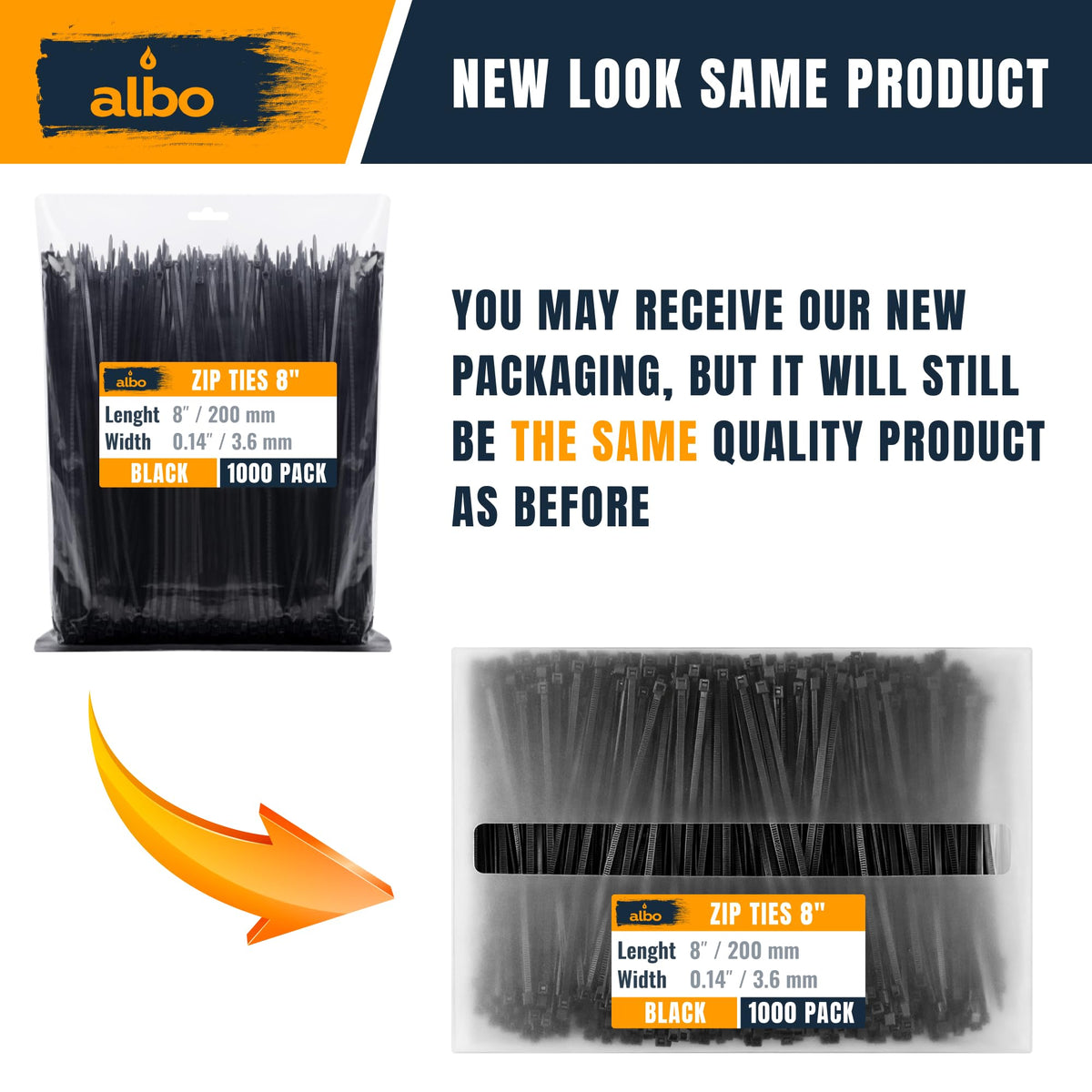 Albo zip ties UV-resistant 8-inch black ideal for outdoor projects