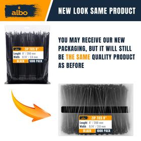 Albo zip ties UV-resistant 8-inch black ideal for outdoor projects