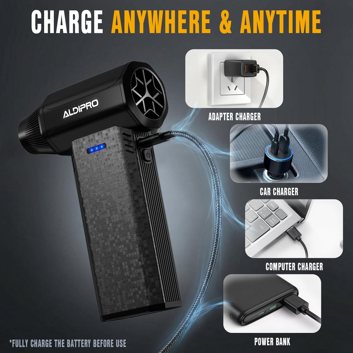 ALDIPRO battery indicator display shows power level for reliable use